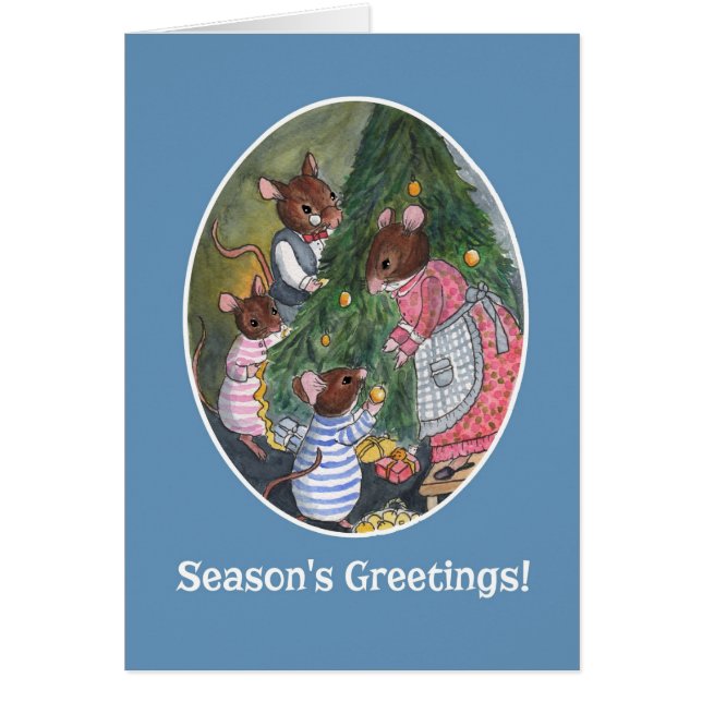 Mice Decorating Christmas Tree Season's Greetings (Front)