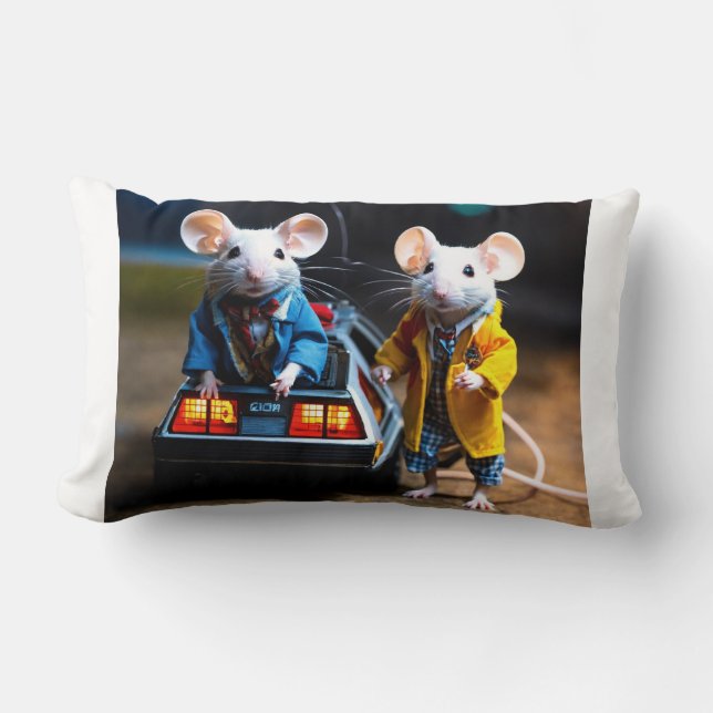 mice dressed as Back to the future movie. Lumbar Pillow (Front)