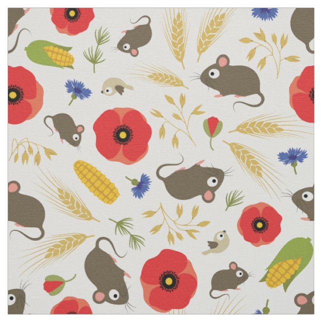 Mice in Grain Field Fabric (Swatch)