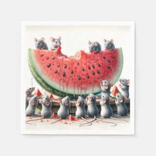 Mice On a Juicy Watermelon Wedge Napkin
