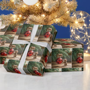 Mice On a Red Christmas Ornament Wrapping Paper