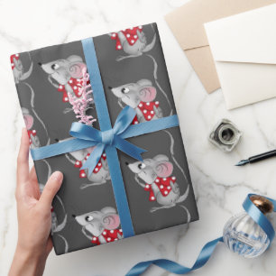 Mice on Grey Wrapping Paper