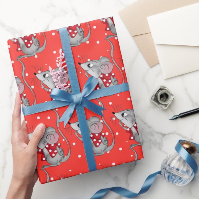 Mice on Polka Dots  Wrapping Paper (Gifting)