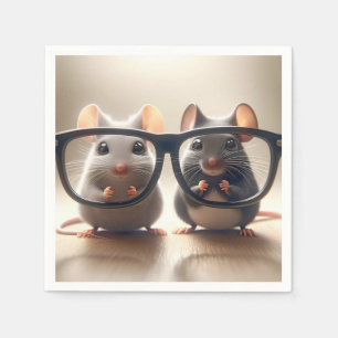 Mice Peering From Behind Black Eyeglasses Napkin