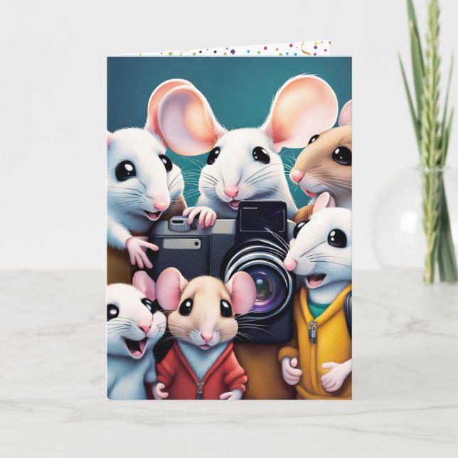 Mice Posing With A Camera For Birthday Card (Front)
