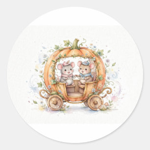 Mice Pumpkin Carriage Cute Classic Round Sticker
