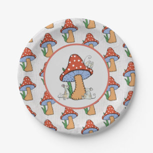 Mice sew mushrooms paper plate