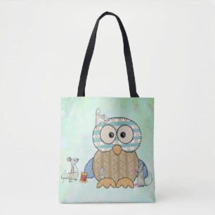 Mice sew owl tote bag