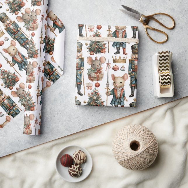 Mice Soldiers in Festive Scene Wrapping Paper (Crafts)