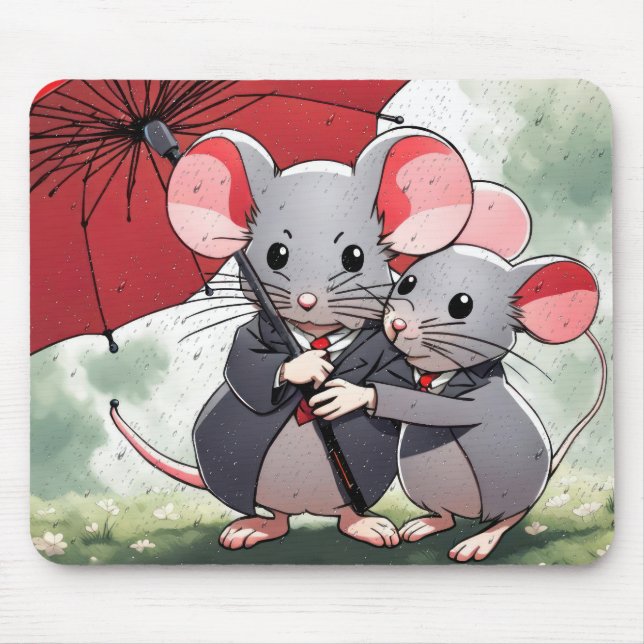 Mice Under a Red Umbrella Mouse Pad (Front)
