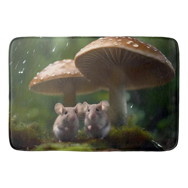 Mice Under Mushroom Sheltering From Rain, Bath Mat (Front)