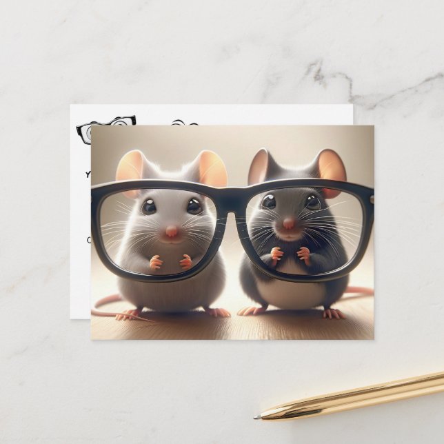Mice With Big Glasses Eye Doctor Postcard (Front/Back In Situ)
