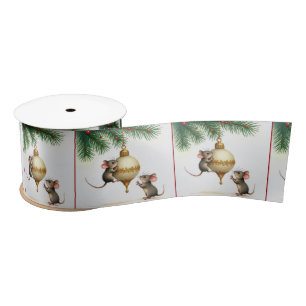 Mice With Gold Christmas Ornament Satin Ribbon
