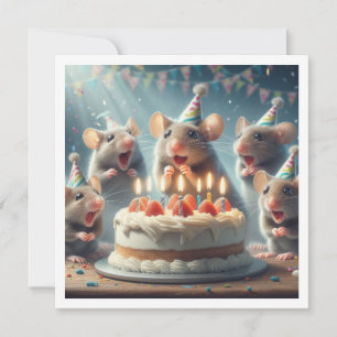 Mice with party hats, mouse birthday invitation
