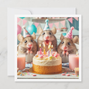 Mice with party hats, mouse birthday invitation
