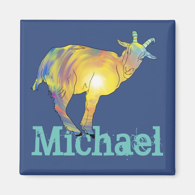 Michael Add Name Goat Colourful Funky Animal Art Magnet (Front)