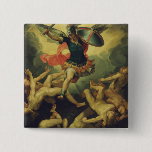 Michael and the fallen angels by Giuseppe Cesari 2 Inch Square Button