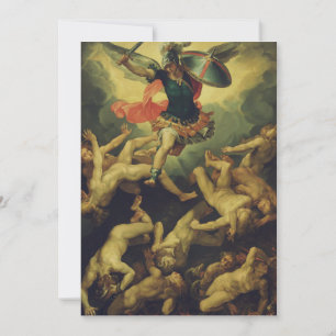 Michael and the fallen angels by Giuseppe Cesari Holiday Card