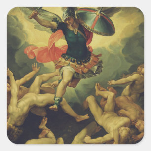 Michael and the fallen angels by Giuseppe Cesari Square Sticker