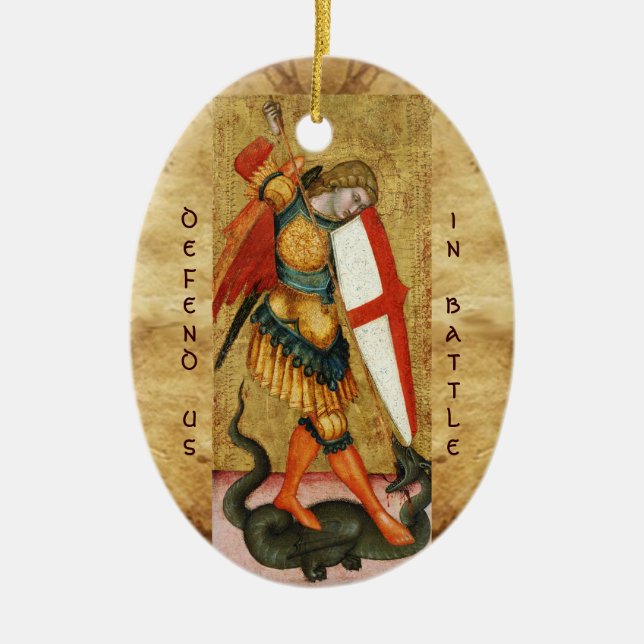 Michael Archangel and Dragon Sienese Prayer Ceramic Ornament (Front)