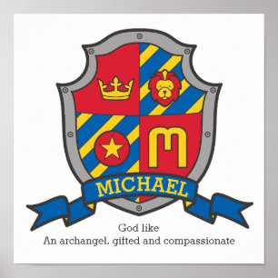 Michael boys M name meaning red blue crest poster