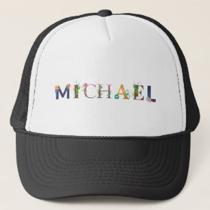 MICHAEL Name Art With Flowers Embroidered Trucker Hat