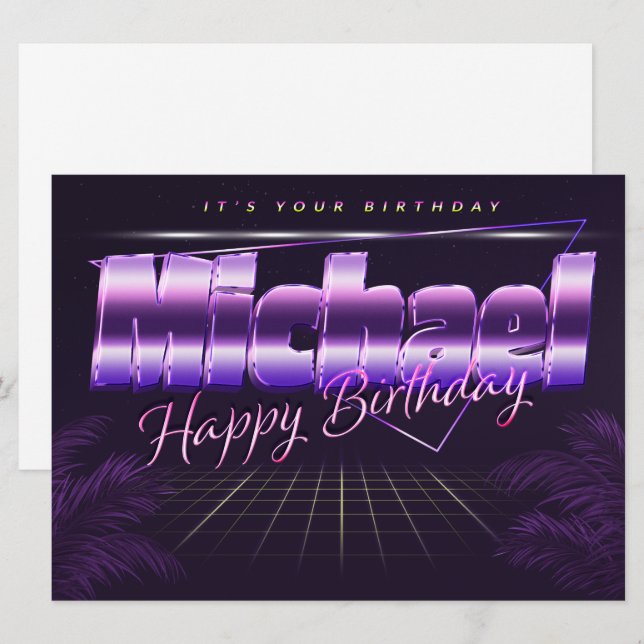 Michael Name First name lila retro card Birthday (Front/Back)