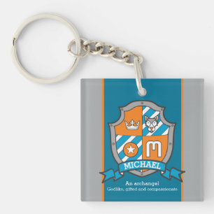 Michael name meaning letter M crest bear custom Keychain