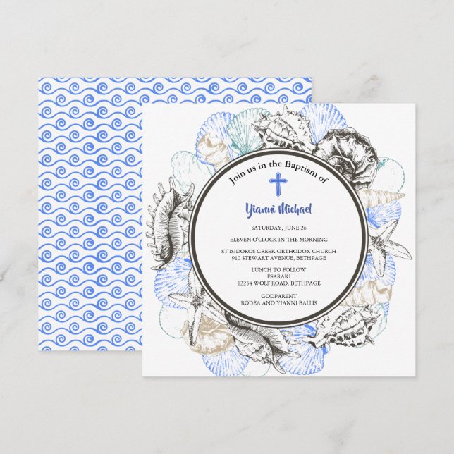 Michael Square Baptism Invitation (Front/Back)