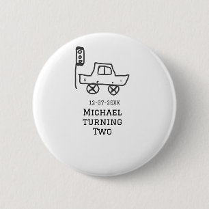 Michael turning two birthday toy car traffic light 2 inch round button