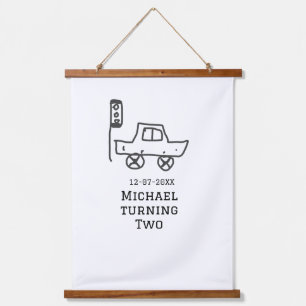 Michael turning two birthday toy car traffic light hanging tapestry