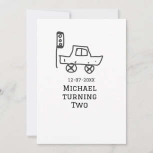 Michael turning two birthday toy car traffic light invitation