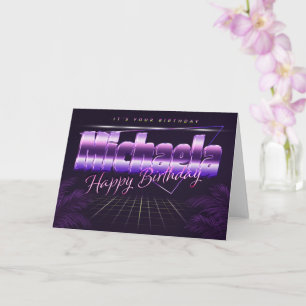 Michaela Name Vorname lila retro Karte Geburtstag Card