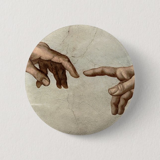 Michaelangelo hands creation adam god 2 inch round button (Front)