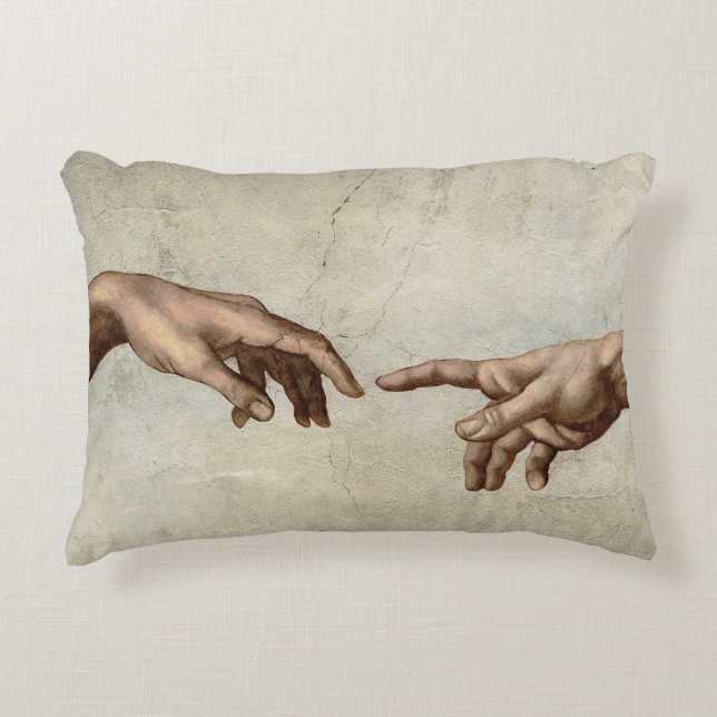 Michaelangelo hands creation adam god accent pillow (Front)