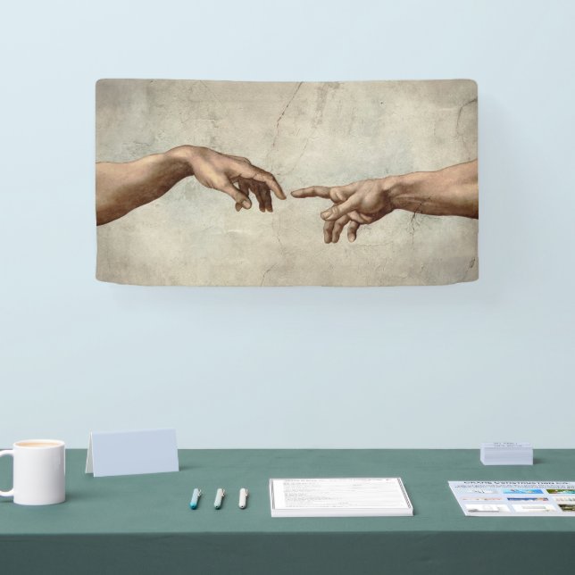 Michaelangelo hands creation adam god banner (Tradeshow)