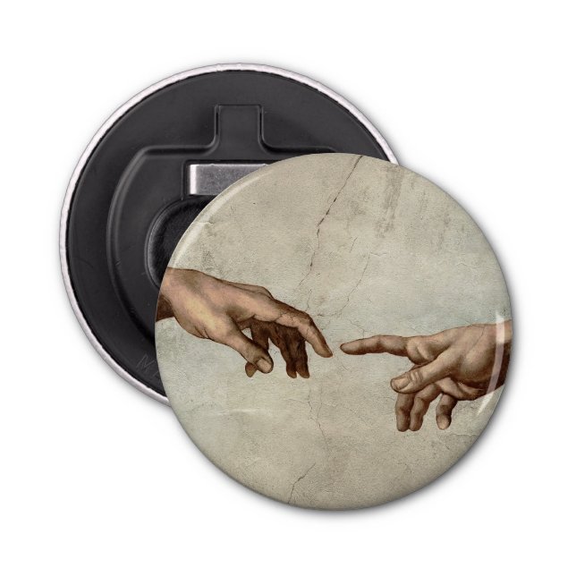 Michaelangelo hands creation adam god bottle opener (Front)