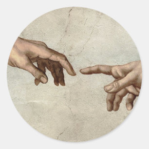 Michaelangelo hands creation adam god classic round sticker