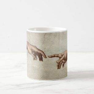 Michaelangelo hands creation adam god coffee mug
