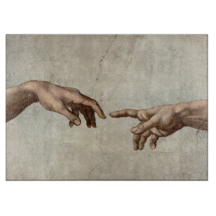 Michaelangelo hands creation adam god cutting board