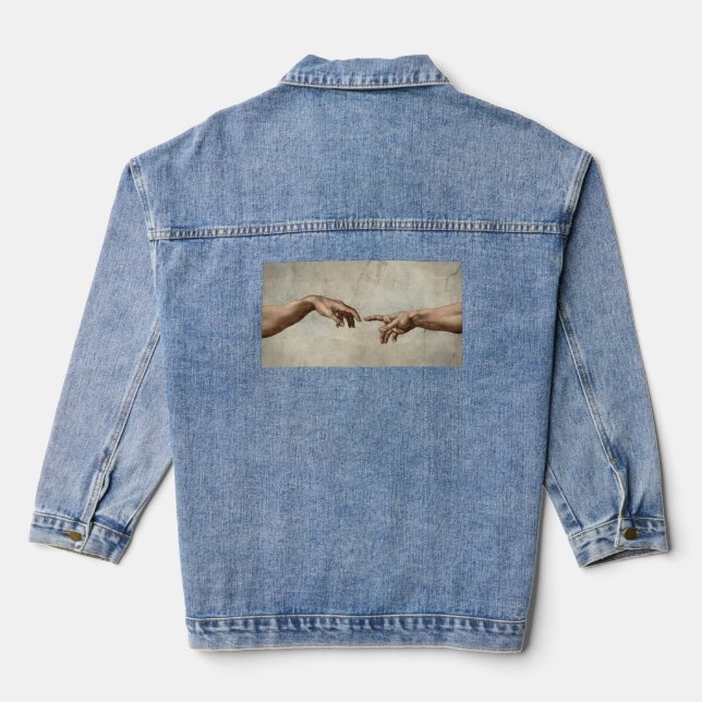 Michaelangelo hands creation adam god denim jacket (Back)