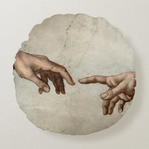 Michaelangelo hands creation adam god round pillow