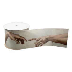 Michaelangelo hands creation adam god satin ribbon