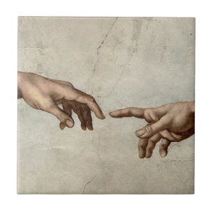 Michaelangelo hands creation adam god tile