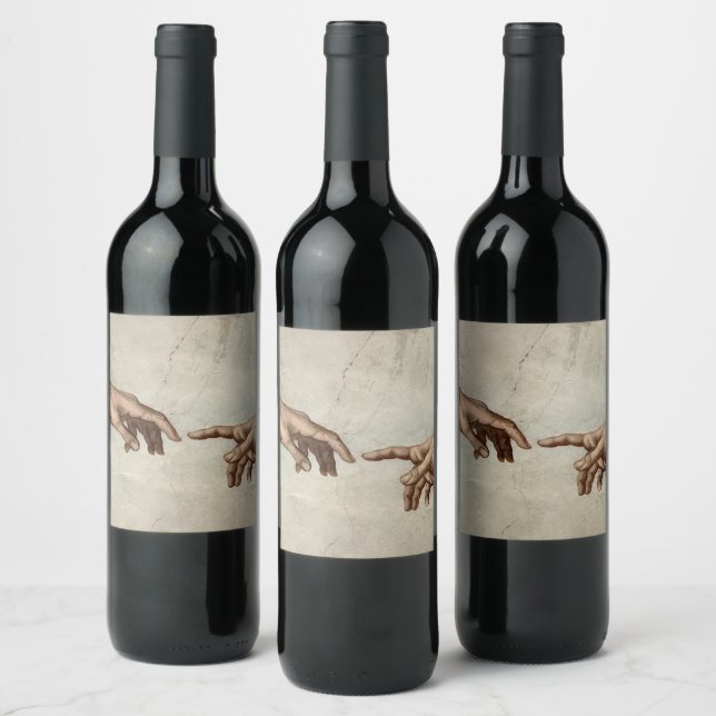 Michaelangelo hands creation adam god wine label (Bottles)