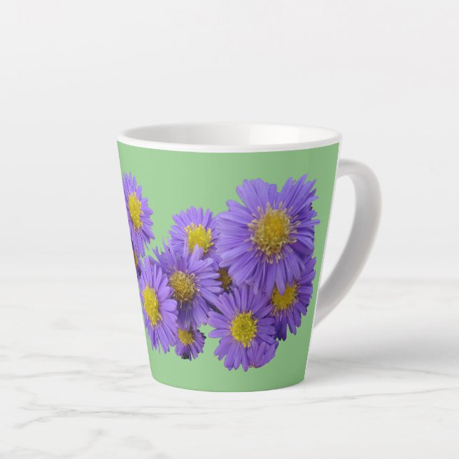 Michaelmas Daisy Cust. Green Latte Mug (Right Angle)