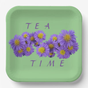 Michaelmas Daisy Cust. Green Square Paper Plate