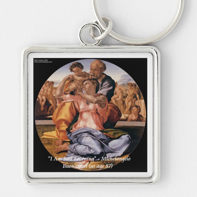 Michelangelo Art & Famous "Learning" Quote Keychain (Front)