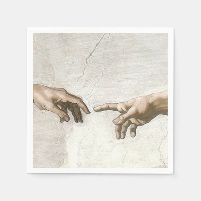 Michelangelo Creation of Adam Hands Fine Art Napkin (Front)