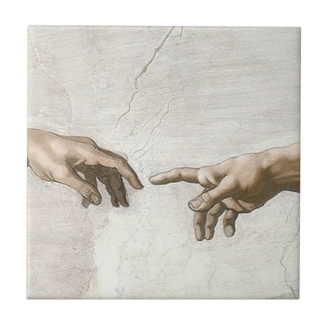Michelangelo Creation of Adam Hands Fine Art Tile (Front)